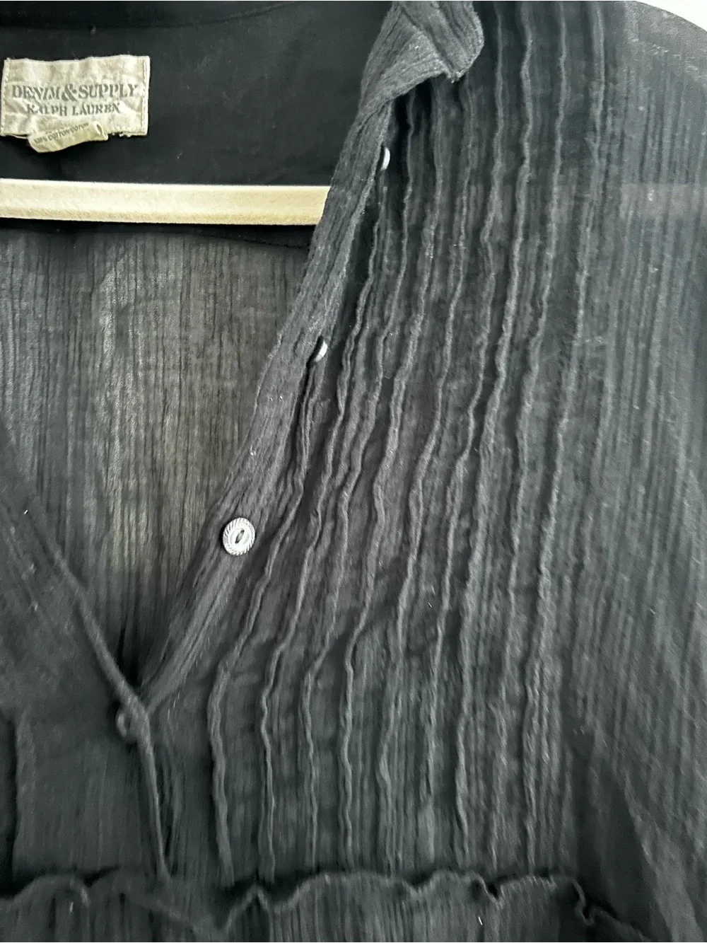 Denim & Supply Ralph Lauren Black Tiered Pintuck Button-Up Tunic - Picture 4 of 5